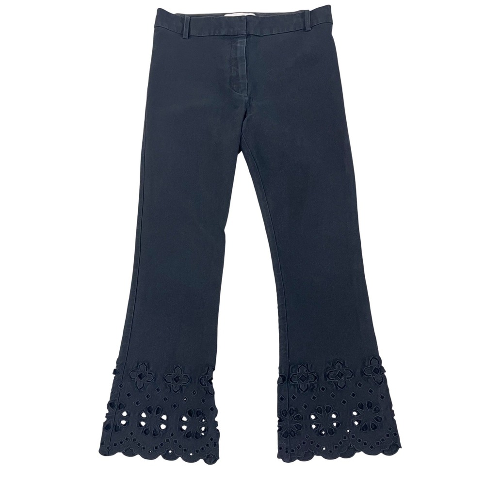 Derek Lam 10 Crosby Black Eyelet Laser Cut Scallop Hem Cropped Flare Pants Sz 6